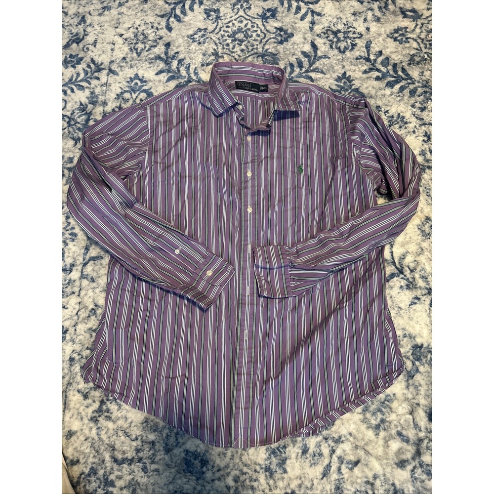 Vintage Polo Ralph Lauren Shirt Men 2xl Classic Fit Oxford Vertical Striped